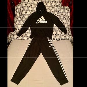 Adidas black and white stripe sweat suit
